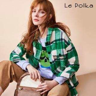 【Le Polka】綠格毛料襯衫外套-女(套裝/褲裝)
