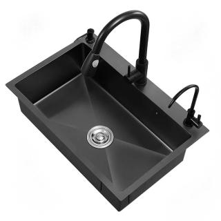 【YouPin】黑色納米水槽 304不銹鋼洗碗槽 洗碗池 洗菜盆75*45cm(水槽/洗碗池/廚房水槽/單槽)