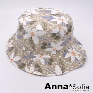 【AnnaSofia】遮陽防曬漁夫帽盆帽-和風星梗花 現貨(茶褐系)
