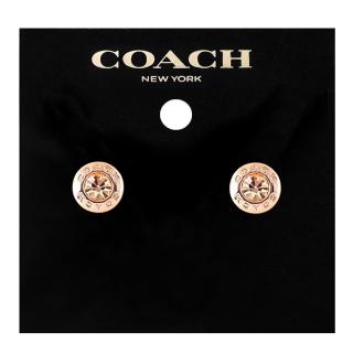 【COACH】玫瑰金色水晶鑲嵌耳環(買就送璀璨水晶觸控筆)