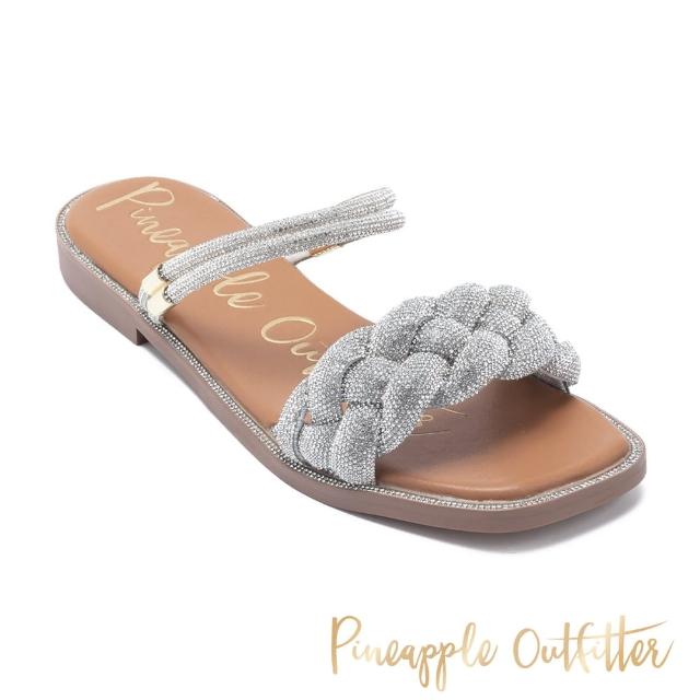 【Pineapple Outfitter】RIOT 亮鑽編織方頭涼拖鞋(銀色)
