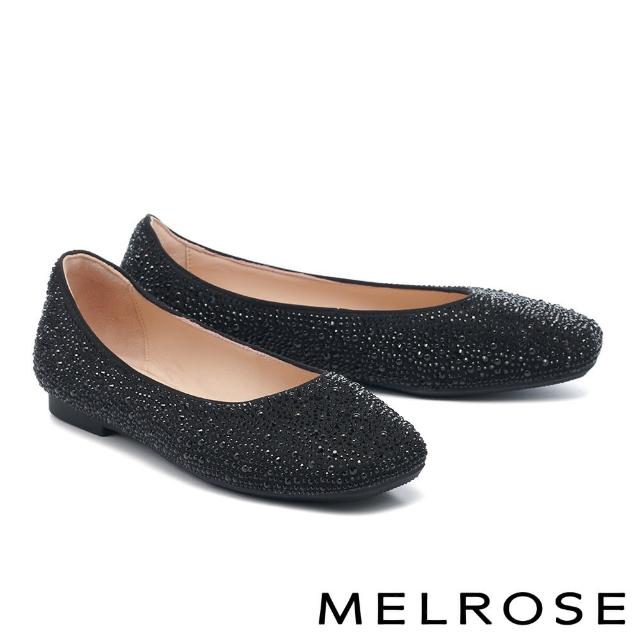 【MELROSE】美樂斯 奢華閃鑽珍珠麂布方頭平底鞋(黑)