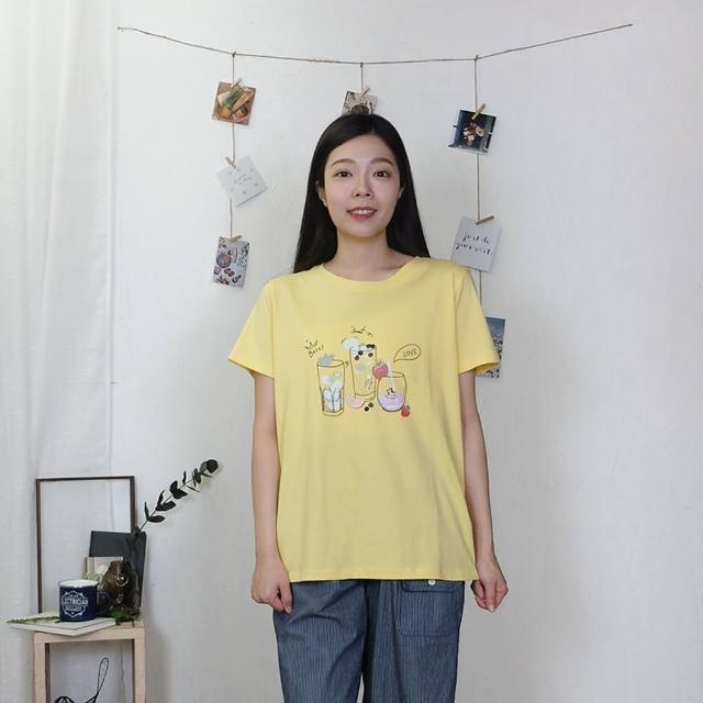 【Hana Mokuba】花木馬日系女裝純棉圓領清新趣味印花打褶T恤(T恤)