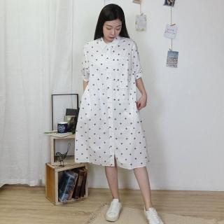 【Hana Mokuba】花木馬日系女裝棉質印花長版寬鬆襯衫可當洋裝(長版襯衫)
