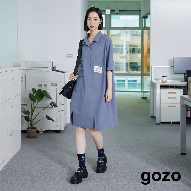 【gozo】大口袋前開衩半開襟洋裝(兩色)