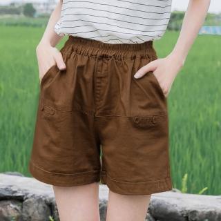 【OB 嚴選】高含棉釦飾設計腰鬆緊純色短褲 《BA5024》