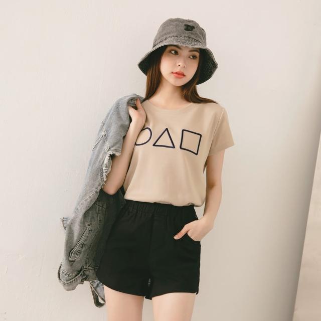 【OB 嚴選】台灣製造幾何圖形刺繡短袖上衣T 《AB17226》
