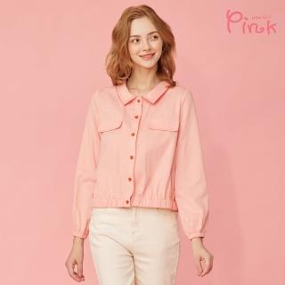 【PINK NEW GIRL】甜粉繡領下縮口短版長袖襯衫 N2205HD