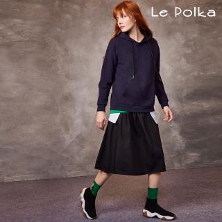 【Le Polka】多層次剪接連帽洋裝-女