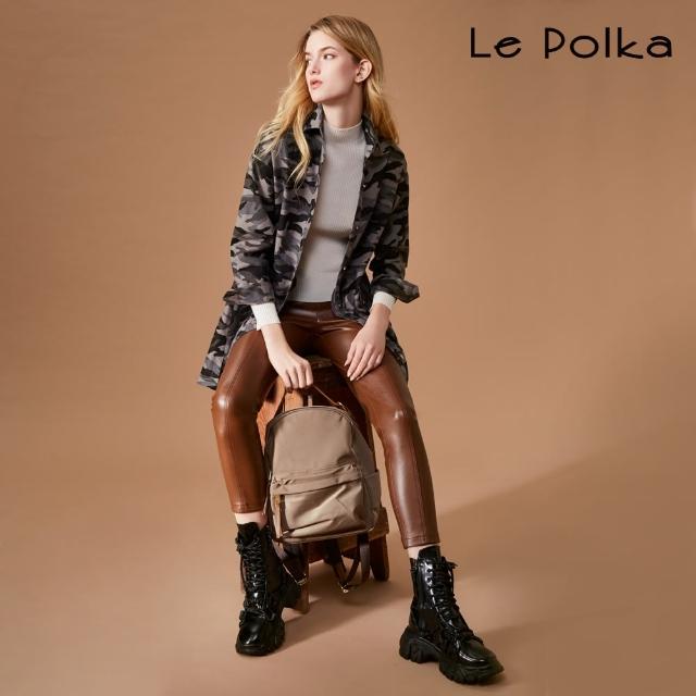 【Le Polka】迷樣軍旅長版襯衫式洋裝-女