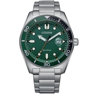 【CITIZEN 星辰】光動能潮流運動風手錶-43mm/綠 畢業 禮物(AW1768-80X)