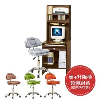 【AT HOME】書桌椅組-2尺胡桃色收納書桌/電腦桌/工作桌+升降椅 現代鄉村(上+下/活力)