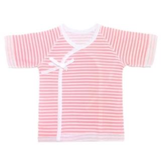 【日本IWASHITA】日本製100%純棉極柔紗布肚衣親膚有機棉嬰兒初生新生兒衣服日式上衣(粉紅線條)