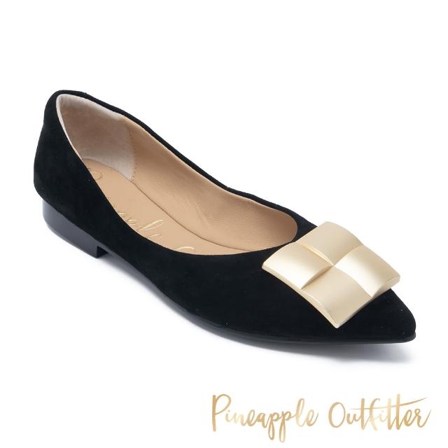 【Pineapple Outfitter】FATHI 羊皮金屬飾釦尖頭平跟鞋(黑色)