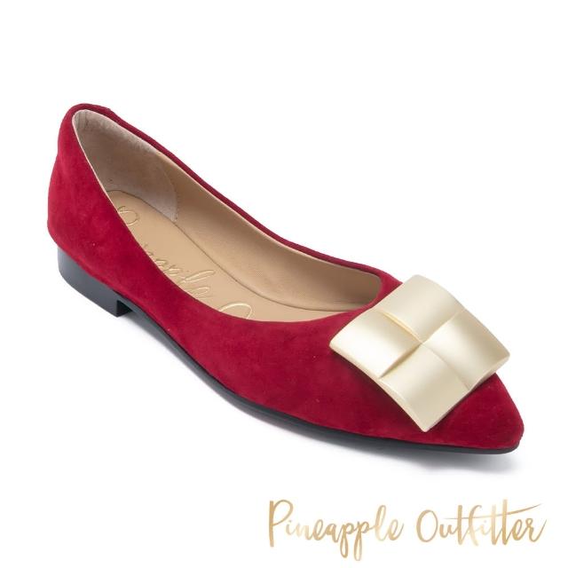 【Pineapple Outfitter】FATHI 羊皮金屬飾釦尖頭平跟鞋(紅色)