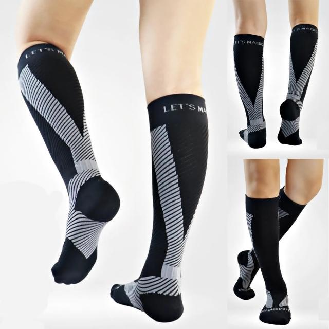 【Magic sport 美肌刻】新一代雙V貼紮運動漸進式壓力高統運動襪(MIT 黑灰色)
