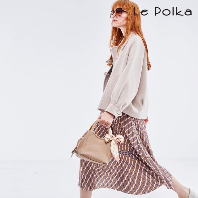 【Le Polka】歐普幾何百褶長裙-女