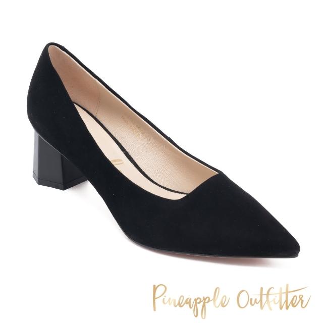 【Pineapple Outfitter】PELTON 羊皮尖頭粗中跟鞋(絨黑色)