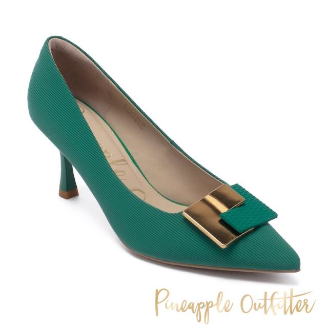 【Pineapple Outfitter】PEPIN 真皮金屬飾釦尖頭中跟鞋(綠色)