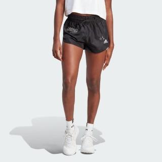 【adidas 愛迪達】W Bluv Q3 Wvsho 女 短褲 亞洲版 運動 訓練 休閒 塗鴉 寬鬆 穿搭 黑(IA3159)