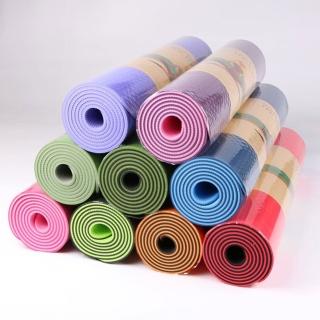 【Crazy yoga】TPE雙色瑜珈墊-6mm-顏色花紋隨機-贈綁帶+網袋(防滑瑜珈墊 6mm瑜珈墊)