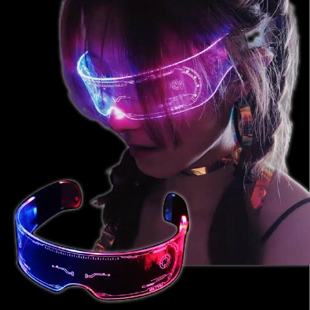 科幻炫光眼鏡-雙控款(LED發光科技感 裝扮 螢光造型 拍攝道具 生日慶生 跨年派對 cosplay 交換禮物)