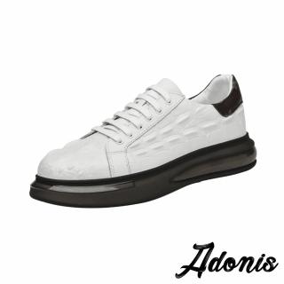 【Adonis】真皮休閒鞋 厚底休閒鞋/真皮頭層牛皮個性鱷魚皮紋造型厚底休閒鞋-男鞋(白)