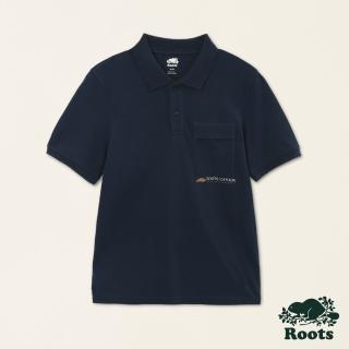 【Roots】Roots男裝-舒適生活系列 左胸口袋文字LOGO POLO衫(深藍色)