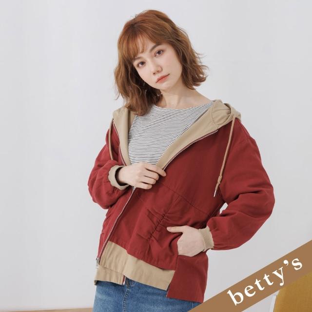 【betty’s 貝蒂思】個性撞色抽皺帆布外套(紅色)