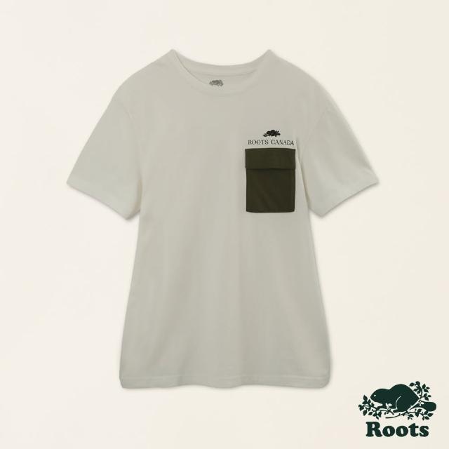 【Roots】Roots男裝-舒適生活系列 撞色口袋厚磅有機棉短袖T恤(白色)