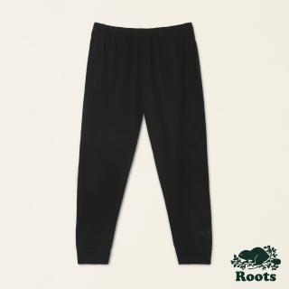 【Roots】Roots男裝-舒適生活系列 刺繡海狸文字厚磅有機棉縮口褲(黑色)