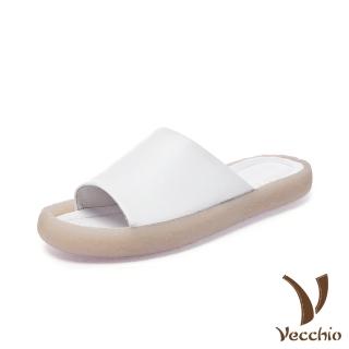 【Vecchio】真皮拖鞋 牛皮拖鞋/全真皮頭層牛皮護趾設計經典軟底拖鞋(白)