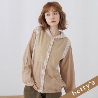 【betty’s 貝蒂思】蕾絲條紋拼接連帽外套(駝色)