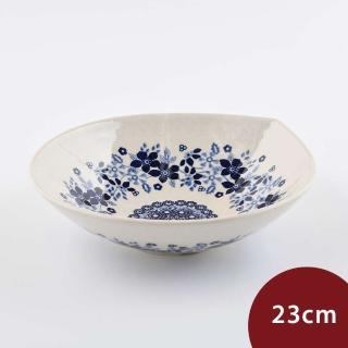 【波蘭陶】Manufaktura 水滴形深盤 陶瓷盤 造型盤 菜盤 水果盤 23cm 波蘭手工製(蔚藍花語系列)