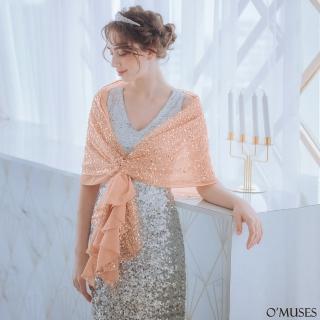 【OMUSES】蕾絲雪紡亮片珠飾杏色披肩11-7135(F)
