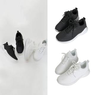 【FUFA Shoes 富發牌】超輕量飛織素色透氣休閒鞋-黑/白 1AK112(女鞋/運動鞋/慢跑鞋/健身鞋/小白鞋)