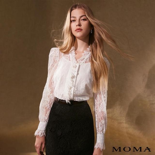 【MOMA】期間限定－法式微奢透膚蕾絲上衣(白色)