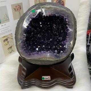 【千奇國際精品】烏拉圭 紫水晶洞ESPa+☆9.6kg(多彩瑪瑙邊 洞深9公分聚氣納財 紫黑晶體)