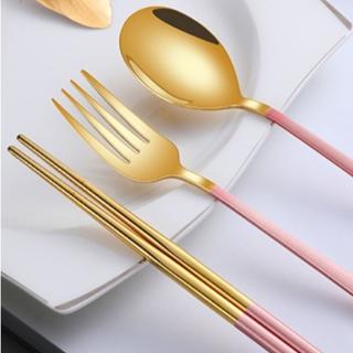 【Pena 珮娜餐具】環保餐具組 粉金三件組(筷、叉、勺)