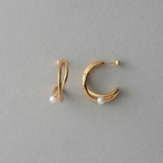 【ete】立體雙線交織珍珠耳環(金色)