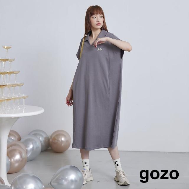 【gozo】gozo繡花顯瘦翻領連袖洋裝(兩色)