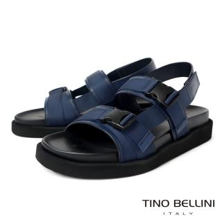 【TINO BELLINI 貝里尼】男款 靚藍休閒織帶壓釦造型輕量涼鞋HM0T008(藍)