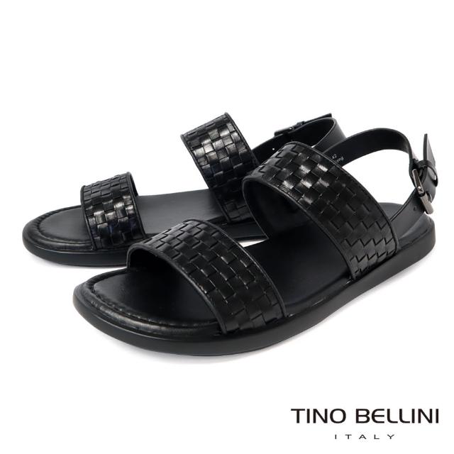 【TINO BELLINI 貝里尼】男款 牛皮編織寬面後調節釦帶涼鞋HM0T010(黑)