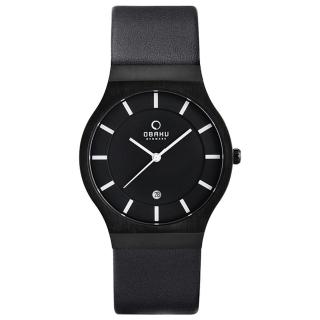 OBAKU 極簡時代優雅時尚腕錶-全黑-皮帶-大-V123GBBRB