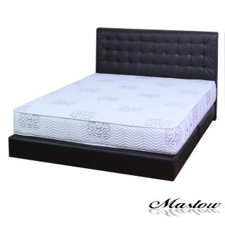 【Maslow】時尚格紋黑色皮製5尺雙人床組