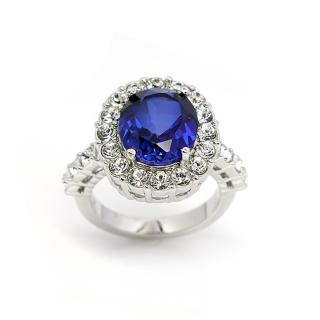 【約克精品】藍寶施華洛世奇元素晶鑽包銠金戒指(SGS認證)