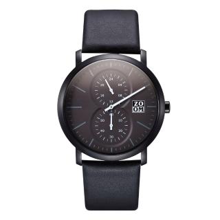 【ZOOM】iF 設計獎 - MUSE 7100 特殊讀時真皮手錶-霧黑(ZM7100)