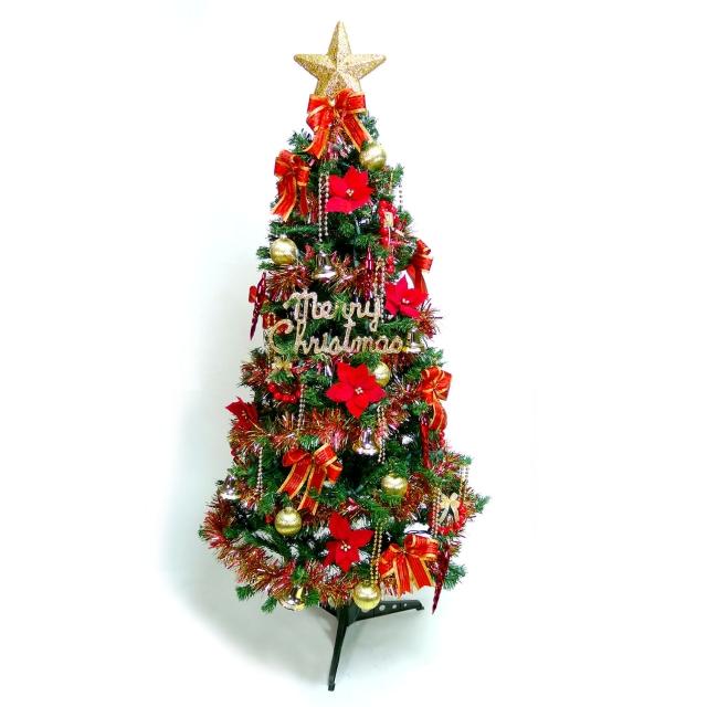 【摩達客】耶誕-6尺/6呎-180cm幸福一般型裝飾綠聖誕樹(含紅金色系配件組/不含燈/本島免運費)