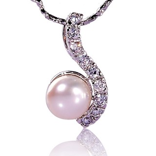 【小樂珠寶】時尚必備款超美白色天然珍珠項鍊(滿鑽流線感-犒賞自己好辛苦工作)