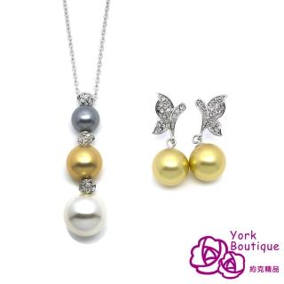 【約克精品】經典貴婦施華洛元素琉璃珍珠項鍊耳環熱賣組(SGS認證)